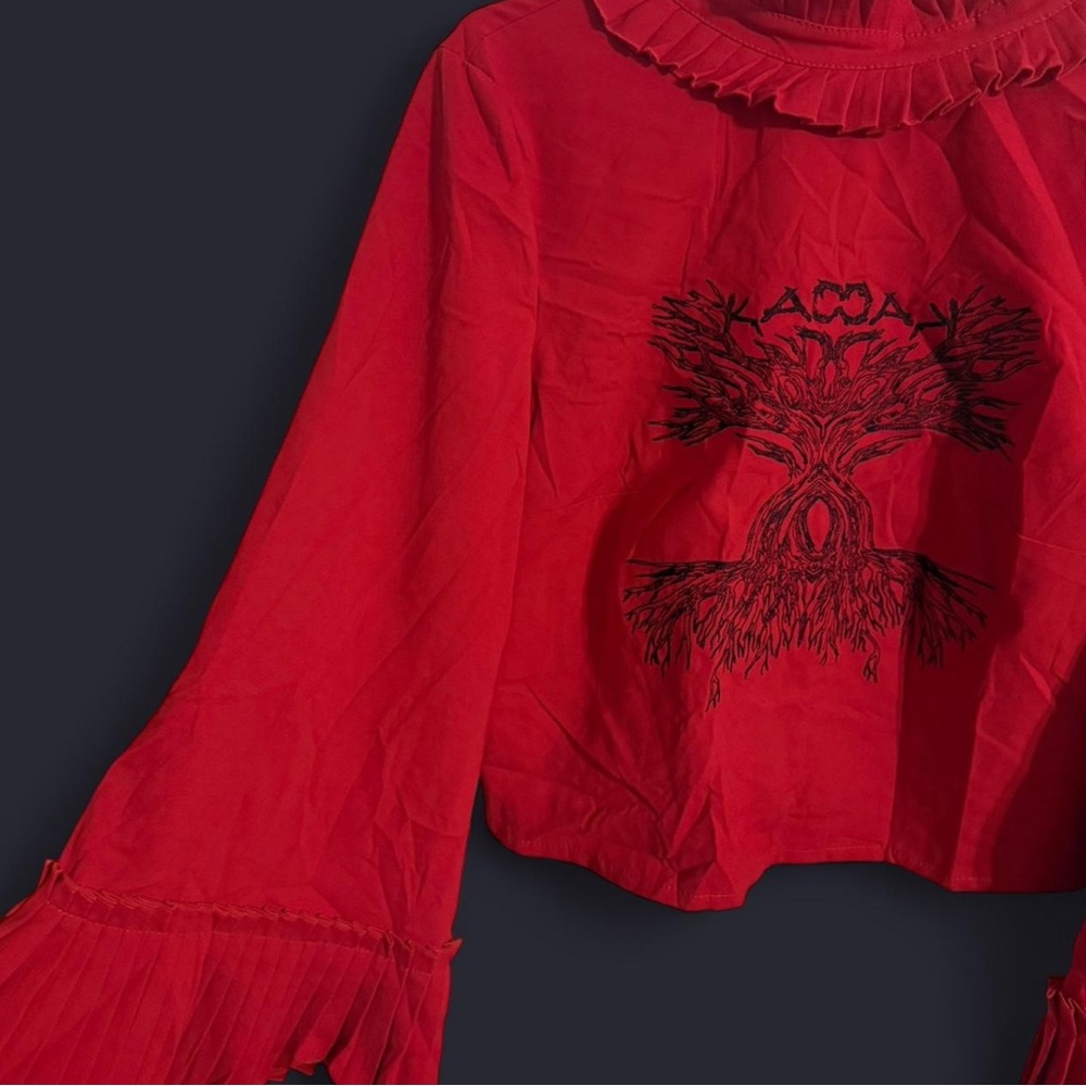 Red Ruffled Women's Top - Picture 4 of 5